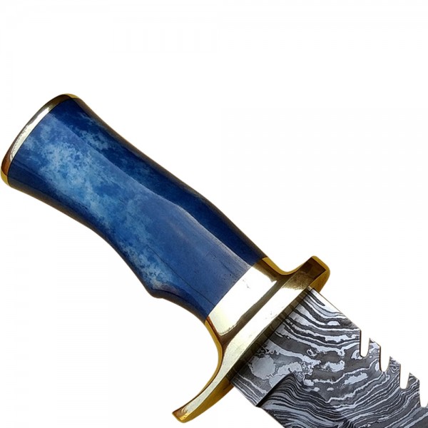 Damascus Bowies 13" - Model 1 (Blue Color Camel Bone)
