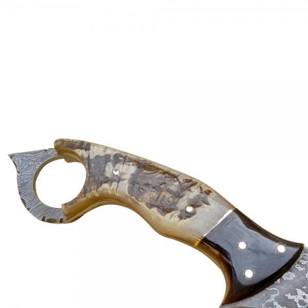 Damascus Karambit 11" - Model 3 (Ram Horn and Buffalo Horn)